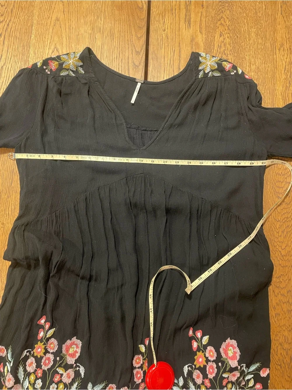 Free People Black Mini Dress with Pink Floral Embroidery